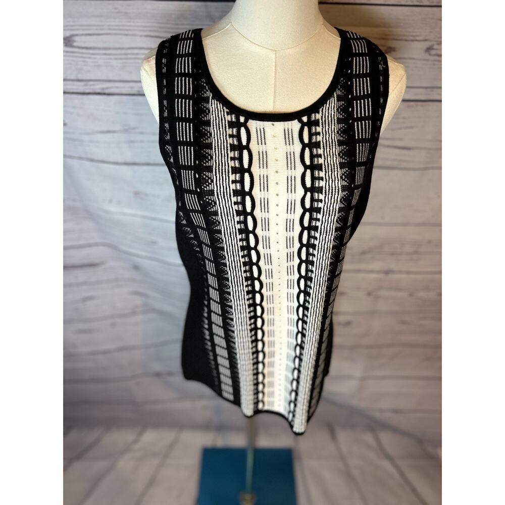 WHBM Black & White Patterned Sleeveless Knit Sweater Tank Top Size Large NWT - Picture 2 of 5